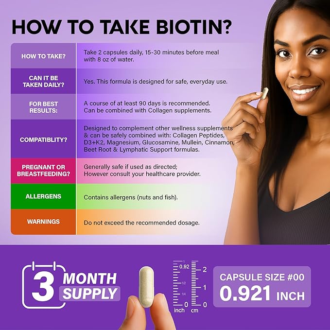 Biotin | Collagen | Hyaluronic Acid | Keratin - Clinically Tested Supplement - Hair Growth Support, Skin & Nails - 25000 mcg Vitamins B2, B3, B6 & B7 + B1 - Made in USA - Women & Men | 180 Capsules