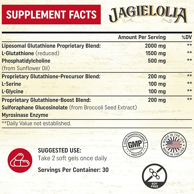 Liposomal Glutathione 2000 mg with L-Serine, L-Glycine & Sulforaphane – Active L-Glutathione Unique Formulation to Enhance Absorption - Master Antioxidant, Detoxifying & Immune | 120 Softgels