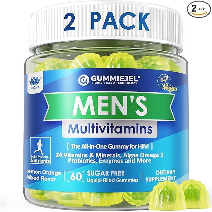 2 Pack - Mens Multivitamins Gummies, Methylated Multivitamin for Men, B Complex, Minerals, Vegan Omega 3, Probiotic, Enzyme, Antioxidants for Men's Complete Daily Support, Sugar Free, Vegan, (No Iron)