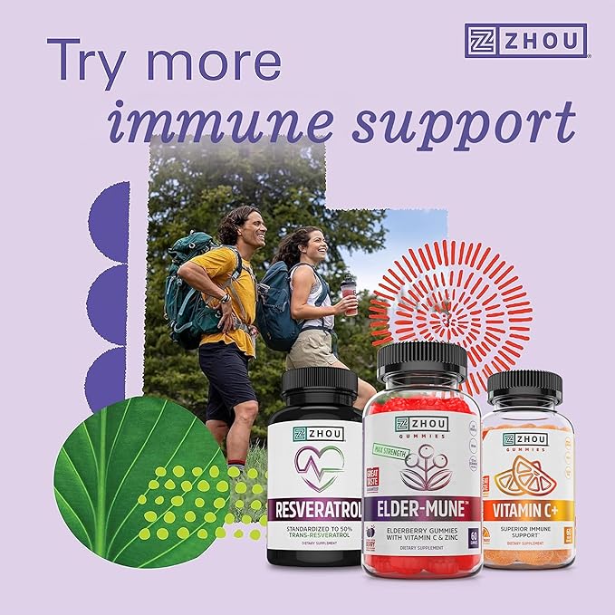 ZHOU Immune Support Bundle - Elder-Mune Elderberry & Vitamin C Gummies for Adults & Kids, Daily Natural Immune Support Supplements for Women & Men - 60 Elderberry & 60 Vitamin C Gummies