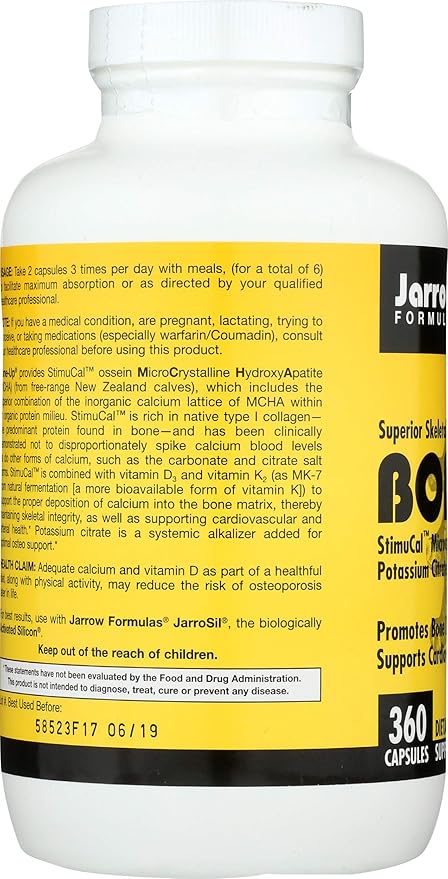 Jarrow Formulas BoneUp for Bone Density - Vitamin D3 and K2, Calcium Support, 360 Capsules, Promotes Skeletal Nutrition, Up to 60 Days Supply