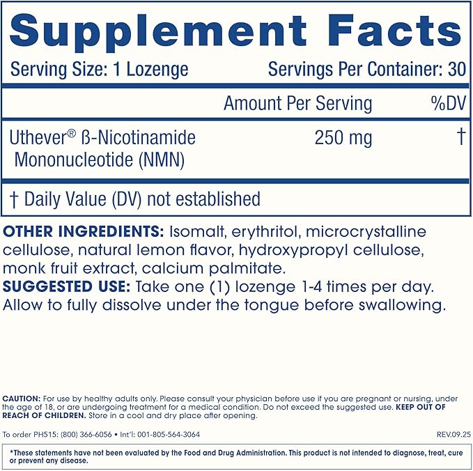 ProHealth NMN Pro Lozenges (30 Lozenges) Clinically Studied Uthever® NMN. NAD+ Precursor for Cellular Energy, Mitochondrial Support & Healthy Aging. USA Manufactured, Triple Lab-Tested