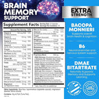 Brain Memory Supplement Pills - 3X Strength Nootropics for Concentration, Clarity & Focus Support - Brain Health Cognitive Vitamins with Bacopa, Phosphatidylserine & DMAE, Brain Booster - 60 Capsules