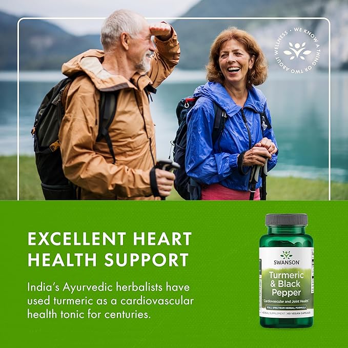 Swanson Organic Turmeric & Black Pepper Joint Health Supplement for Active Adults Seeking Anti-Inflammatory Support with Enhanced Bioavailability (60 Vegan Capsules, 4 Pack)