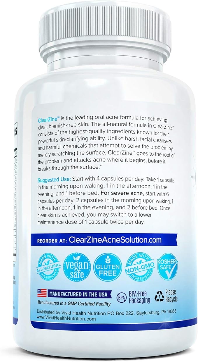 Acne Pills for Teens & Adults | Clear Skin Supplement, Vitamins for Hormonal & Cystic Acne | Stop Breakouts, Oily Skin and Zits, 90 Caps