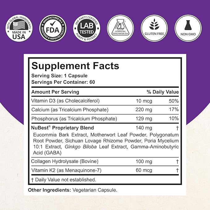 NuBest Tall 10+ Premium Bone Strength Formula, Enhanced Immunity and Overall Health for Age 10+ with Calcium, Vitamin D3, Vitamin K2, and Multivitamins | 60 Capsules | 1 Month Supply