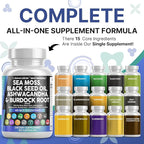 Clean Nutraceuticals Sea Moss Black Seed Oil Ashwagandha Turmeric Bladderwrack Burdock & Vitamin C Vitamin D3 with Elderberry Manuka Dandelion Yellow Dock Iodine Chlorophyll ACV - 2Pack (Pack of 2)