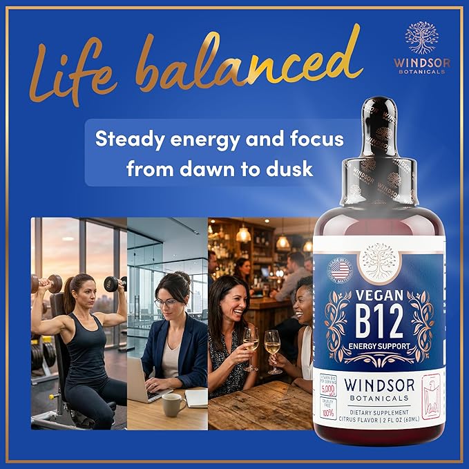 Vegan Vitamin B12 Liquid - Max Strength Methylcobalamin B12 Sublingual 5000 mcg - Fast Absorbing Supplement for Mood, Memory and Energy Support - Non-GMO, Gluten-Free, Citrus Flavor B 12 Drops, 2oz