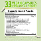 Raw Flora Probiotics with Prebiotics | 50 Billion CFU | 33 Daily Digestive Capsules | Vegan, Non-GMO & Gluten Free Supplement for Women and Men