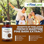 FineLand French Maritime Pine Bark 30:1 Extract Max Strength, 450 mg Per Capsule, Antioxidant, 200 Veggie Caps of Pine Bark Supplement for 200 Days, 100% Natural