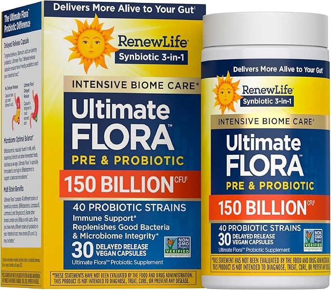 Renew Life Ultimate Flora Adult Ultimate Care Probiotic, 150 Billion, 30 Caps (Package May Vary)