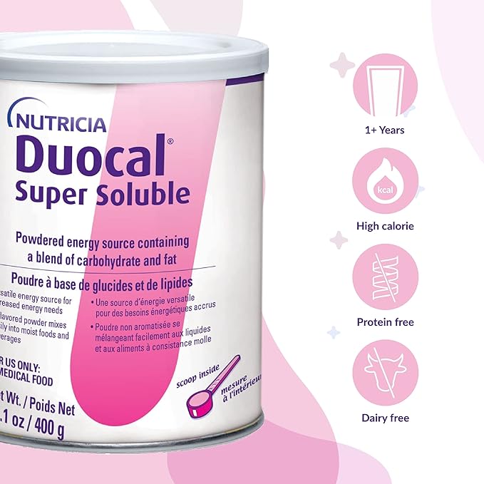 Duocal Nutricia High Calorie Super Soluble Powder - High-Calorie Support Supplement Powder - Energy Supplement with Dual Source of Carbohydrate & Fat - Dairy-Free - Unflavored, 14.1 oz (Case of 1)