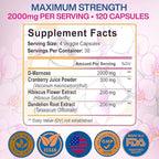 Cranberry Pills for Women with D-Mannose - D Mannose Supplements for Women + Cranberry Supplement - Daily Urinary Support, Bladder Comfort & pH Balance - 120 Veggie Capsules