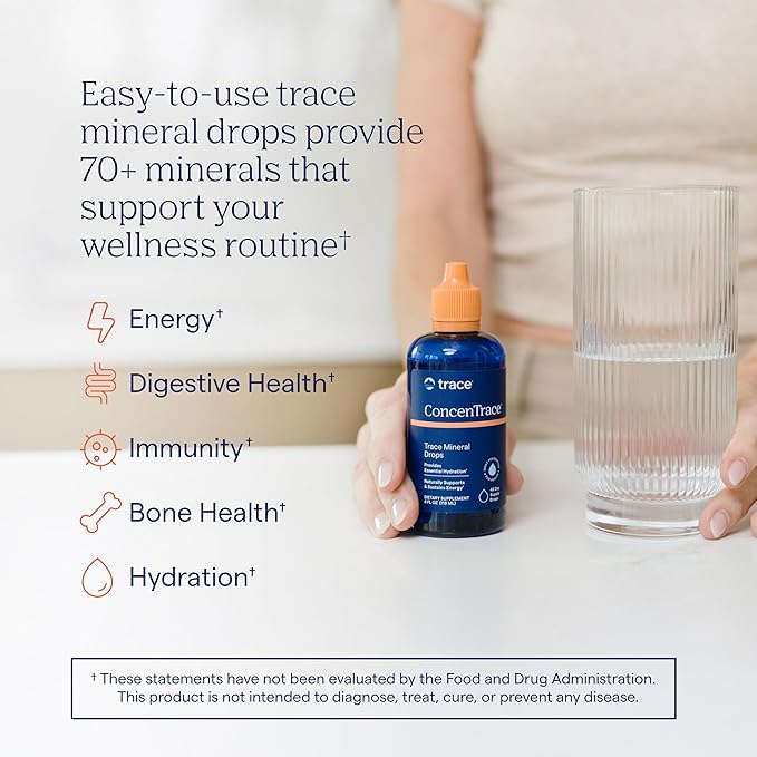 Trace Minerals ConcenTrace Trace Mineral Drops | Supports Energy, Digestion, Bone Health & Hydration, 70+ Ionic w/Magnesium, Chloride & Potassium | Keto, Vegan & Non-GMO | 48 Servings