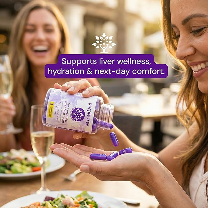 purple tree Post-Celebration Wellness Supplement | Liposomal Dihydromyricetin (DHM), L-Glutathione, Milk Thistle for Liver Support & Hydration | Electrolytes, B Vitamins, Willow Bark | 60 Capsules