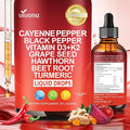 Cayenne Pepper Softgels Supplement, Supports Leg Vein, Heart and Blood Vessel Health, with Vitamin E D3+K2 and Extracts of Grape Seed, Hawthorn, Beetroot, Berberine and Others (Drops / 1 Bottle)