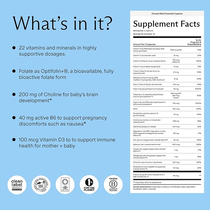 Needed. Multivitamin for Prenatal | Prenatal Multi Essentials Capsule - Pregnancy, Breastfeeding, Postpartum | Expertly-Formulated & Third-Party Tested, | 30-Day Supply