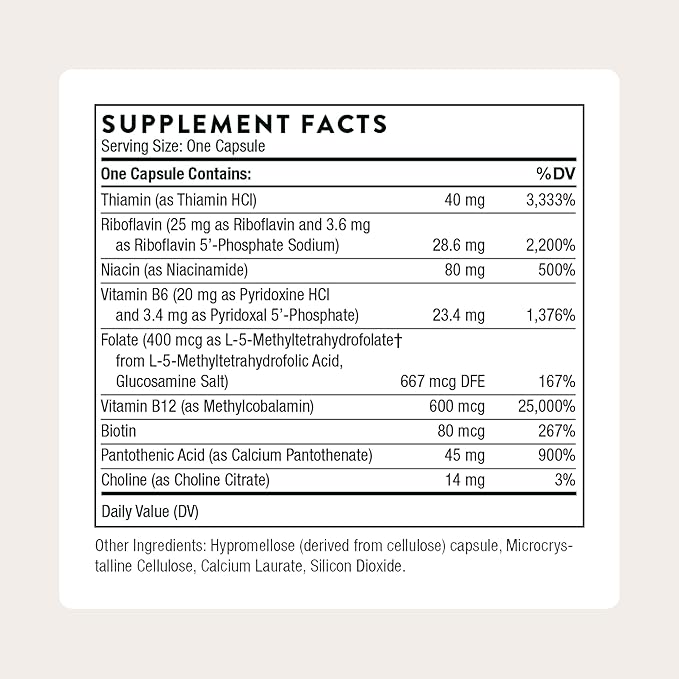 THORNE - B-Complex #12 - Vitamin B Complex with Choline Supplement - Supports Cellular Energy Production & a Healthy Nervous System* - Third-Party Certified - Gluten, Dairy & Soy-Free - 60 Capsules