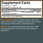 Bronson Vitamin D3 5000iu (125mcg) Healthy Muscle Function and Immune Support, Non-GMO, 360 Tablets