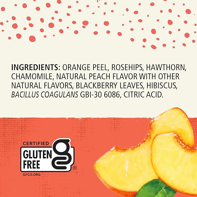 Celestial Seasonings Peach + Probiotics Herbal Tea, Caffeine Free, 16 Tea Bags Box (Pack of 6)