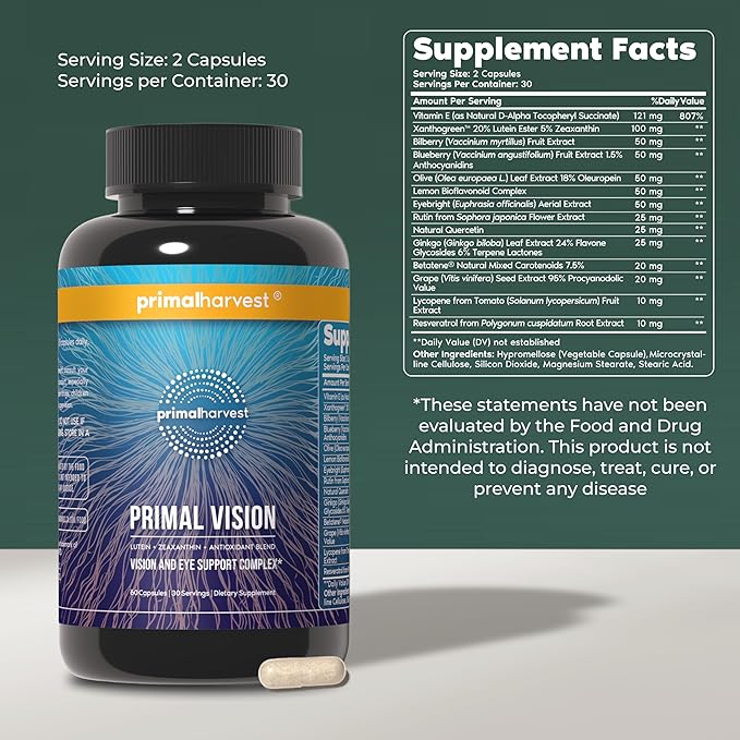 Primal Harvest Collagen Powder & Vision Supplements for Women and Men Vision and Eye Support Complex with Lutein, Zeaxanthin Bundle