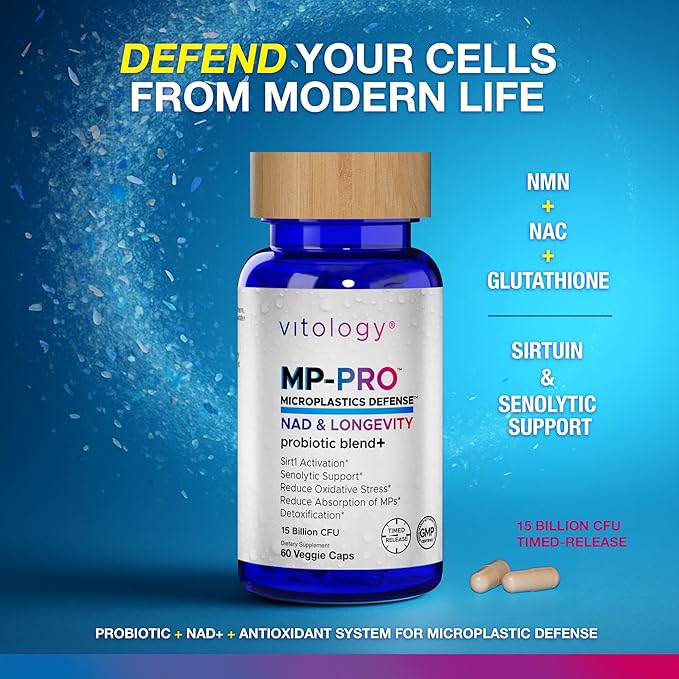 MP-PRO Microplastics Defense | 15 Billion CFU Probiotic + Antioxidant Blend | NMN, NAC, Glutathione, Resveratrol & Charcoal | Supports Cellular Detox, Longevity & Gut Health – 60 Capsules