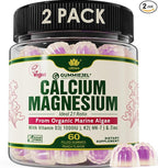 2 Pack - Plant Based Calcium Gummies 600mg with Vitamin D3 K2, Magnesium, Zinc for Bone Strength, Sugar Free Calcium Supplements for Women & Men (Certified Vegan) from Sustainably Organic Red Algae