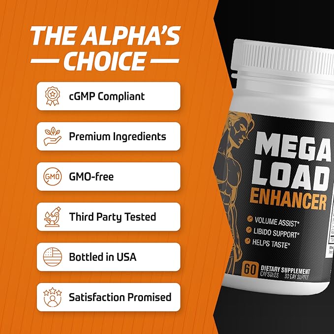 Mega Load Enhancer - Semen Volume Booster Supplement for Men - Increase Load Size, Taste, Fertility Supplement - 3rd Party Tested Formula - 9 Active Ingredients - 60 Capsules for Adults