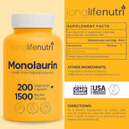 LongLifeNutri Grapefruit Seed Extract 500 mg + Monolaurin 1500 mg Bundle - 180 + 200 Vegetarian Capsules, Daily Energy & Balance, Gut Health & Natural Defense, GMP Certified, Made in USA