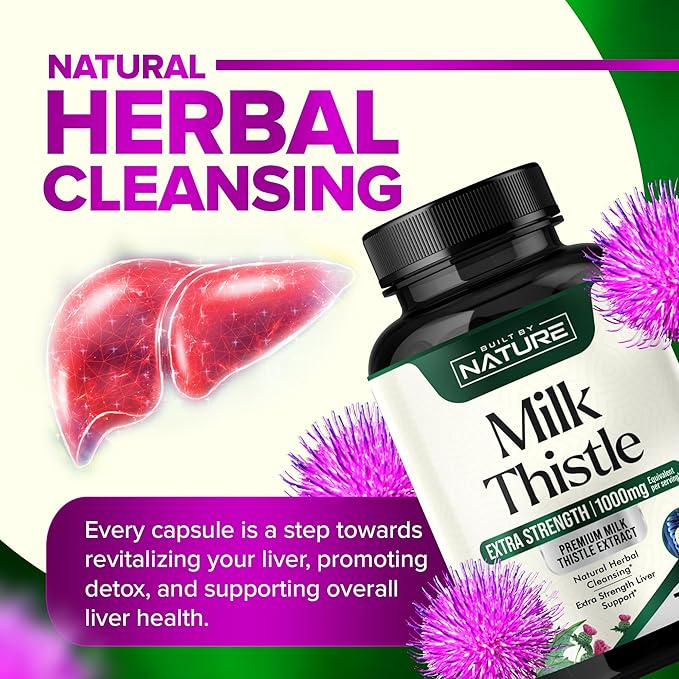 Built by Nature Milk Thistle Liver Detox Supplement with Silymarin Extract & Dandelion Root – Gentle Herbal Liver Cleanse for Men & Women - Liver Health Support - Non-GMO - 120 Veggie Capsules