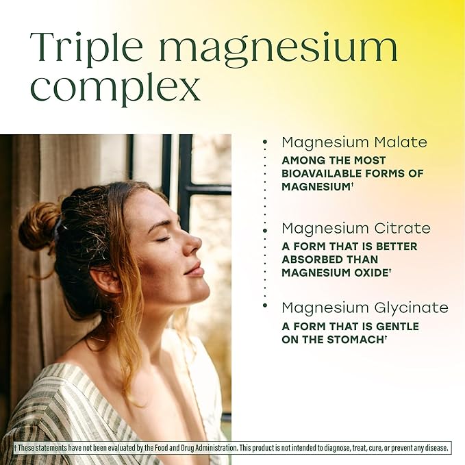 MegaFood Magnesium Glycinate, Citrate & Malate 300mg Supplement - Highly Absorbable Blend to Support Heart, Nerve Health & Relaxation, Triple Magnesium Complex Supplement, 120 Capsules (60 Servings)