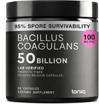 Toniiq Bacillus Coagulans Probiotic Supplement – Ultra High Strength 50 Billion CFU with FOS Prebiotic – Spore-Based Probiotic for Exceptional Stability – Third-Party Tested – 60 Capsules