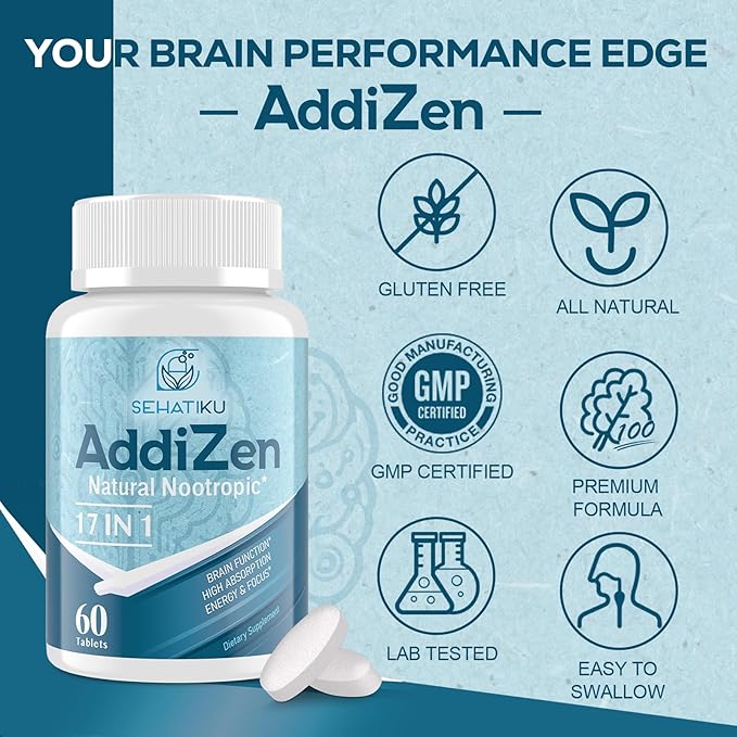 17-in-1 Brain Supplement for Memory and Focus | Natural Nootropics Brain Supplement for Brain Cognition, Energy | High Absorption | L-Theanine, Phytonutrient Blend and Vitamins B6, B12 | 60 Tablets