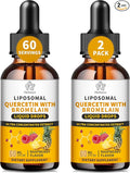 (2 Pack) Liposomal Quercetin with Bromelain Liquid Drops for Kis & Aldult- Higher Absorption, Quercetin Supplements 700mg w. Bromelain Elderberry Zinc Vitamin C for Immune, Heart, Antioxidant Support