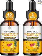 (2 Pack) Liposomal Quercetin with Bromelain Liquid Drops for Kis & Aldult- Higher Absorption, Quercetin Supplements 700mg w. Bromelain Elderberry Zinc Vitamin C for Immune, Heart, Antioxidant Support