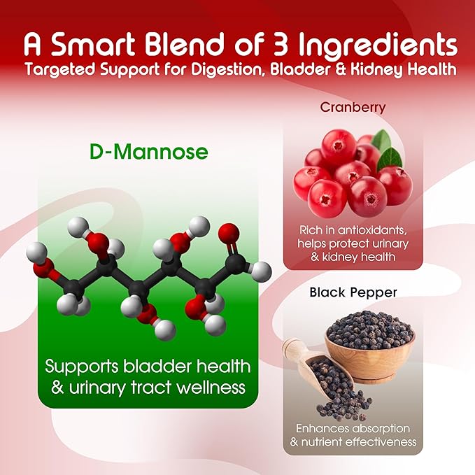 VITAL HERBAL Liposomal D-Mannose with Cranberry & Black Pepper – High Absorption Formula – Supports Urinary Balance, Digestive Comfort & Daily Wellness (90 Capsules)