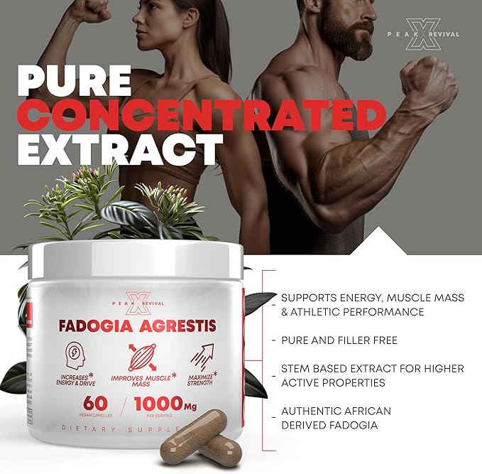 Testosterone Booster for Men with Fadogia Agrestis 1000mg Per Serving - Improve Natural Testosterone production, Increase Energy and Muscle Growth - Testosterone Supplement for Men (60 Capsules)