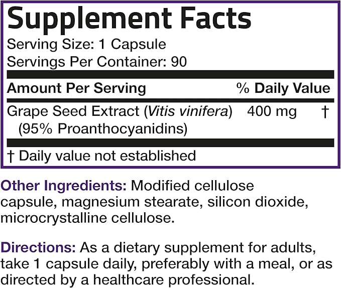 Bronson Grape Seed Extract 400 mg - Antioxidant & Immune Support - Standardized Extract with 95% Proanthocyanidins- Non GMO, 90 Vegetarian Capsules