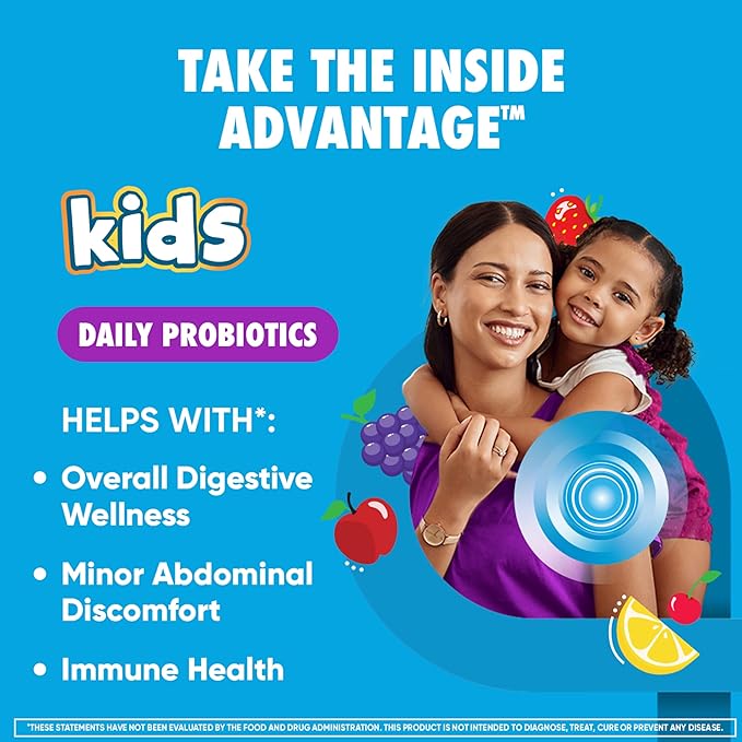 Digestive Advantage Daily Probiotic Gummy for Kids, Multi, Natural Fruit Flavours, 80.0 Count (Pack of 2)