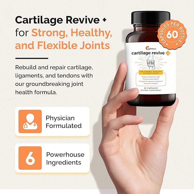 UpWellness Cartilage Revive + Joint Support Supplement for Men and Women - Powered by D-Glucosamine Sulfate, MSM, Vitamin D3, C and More - 5 Bottles