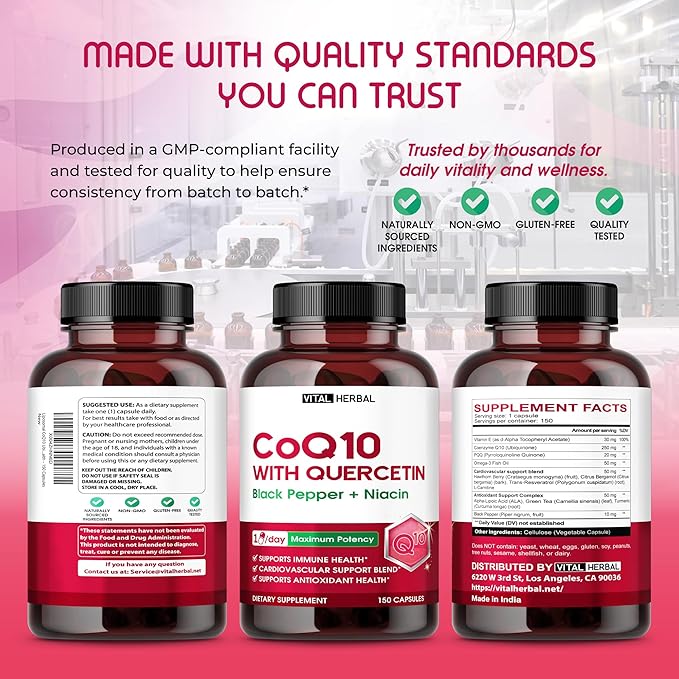 Liposomal CoQ10 Ubiquinone with PQQ, Black Pepper & Omega-3 – Supports Heart, Immune & Antioxidant Health – 150 Capsules