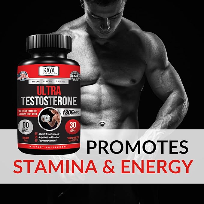 Kaya Naturals Ultra Testosterone - Men's Testosterone Booster with Tongkat Ali, Horny Goat Weed, Tribulus - Natural Workout Supplement for Energy, Stamina, and Strength Booster - 90 Count