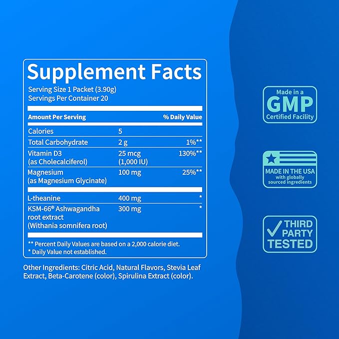 Nello Supercalm Powdered Drink Mix, Cortisol Reducer and Sleep Aid Supplement, L Theanine, Ksm-66 Ashwagandha, Magnesium Glycinate, Vitamin D 3, No Sugar, Non GMO, On The Go, 20 Ct, Honeydew Melon