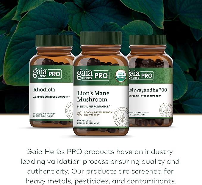 GAIA HERBS PRO Lion's Mane Mushroom - Supports Brain & Neurological Health* - Organic Mushrooms - 2,500mg Per Serving - Gluten-Free - 60 Capsules (30 Servings)