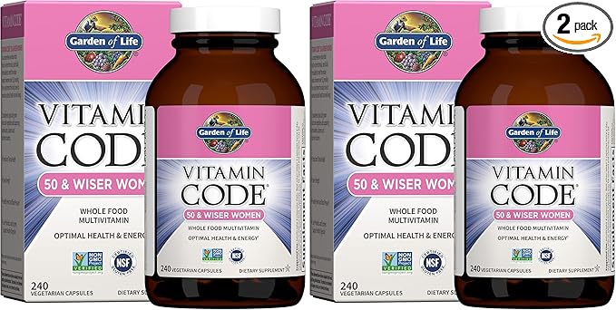 Garden of Life Vitamin Code Multivitamin for Women 50 & Over, B Vitamins, A, C, D3, E & K, CoQ10, Probiotics & Enzymes, for Women 50 Plus, 240 Capsules,(Pack of 2)