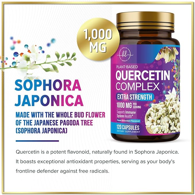 Quercetin Dihydrate 1000mg per Serving - Premium Plant-Based Bioflavonoids - Extra Strength Antioxidant Immune & Respiratory Health Support - High Absorption Quercetin Dihydrate - 120 Veggie Capsules