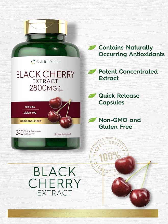 Carlyle Black Cherry Extract Concentrate | 240 Capsules | Non-GMO and Gluten Free Formula | Prunus Serotina Supplement