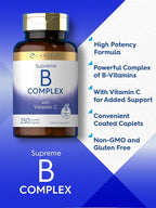 Carlyle Vitamin B Complex for Women and Men | 250 Caplets | with Vitamin C | Vegetarian, Non-GMO, and Gluten Free Supplement