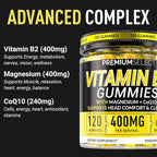 Vitamin B2 Gummies Riboflavin 400mg – 120 Gummies with Magnesium, CoQ10 & Vitamin B2 for Adults – Sugar Free B2 Vitamin 400mg for Energy, Head Comfort & Nervous System Support