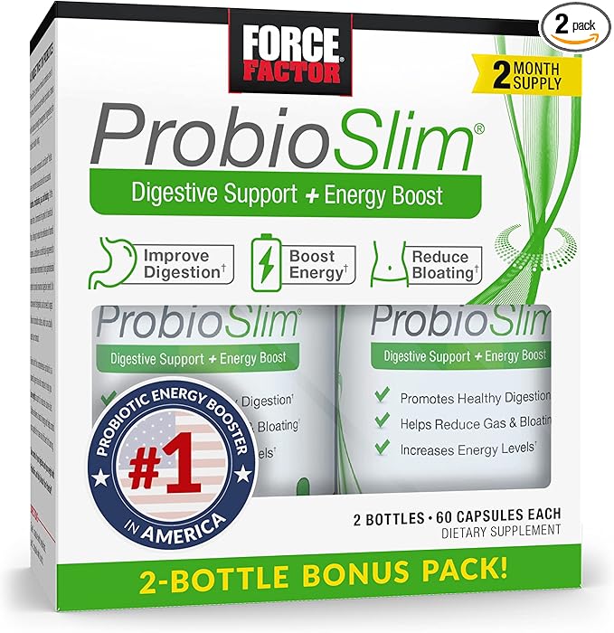ProbioSlim Probiotic Supplement for Women and Men with Probiotics and Green Tea Extract, Reduce Gas, Bloating, Constipation, Support Digestive and Gut Health, Force Factor, 120 Capsules (Twin Pack)